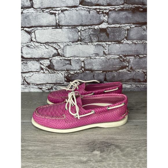 Sperry Top-Sider Pink Leather Snake Embossed Boat Shoes Women’s Sz 7M US/38EU - Picture 1 of 16
